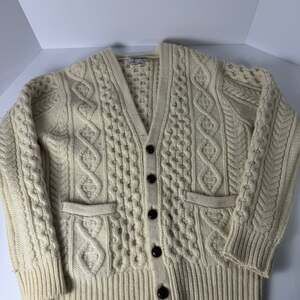 Vintage Maloufs 100% Wool Cable Knit Cardigan Sweater - Large - Granola Grandpa